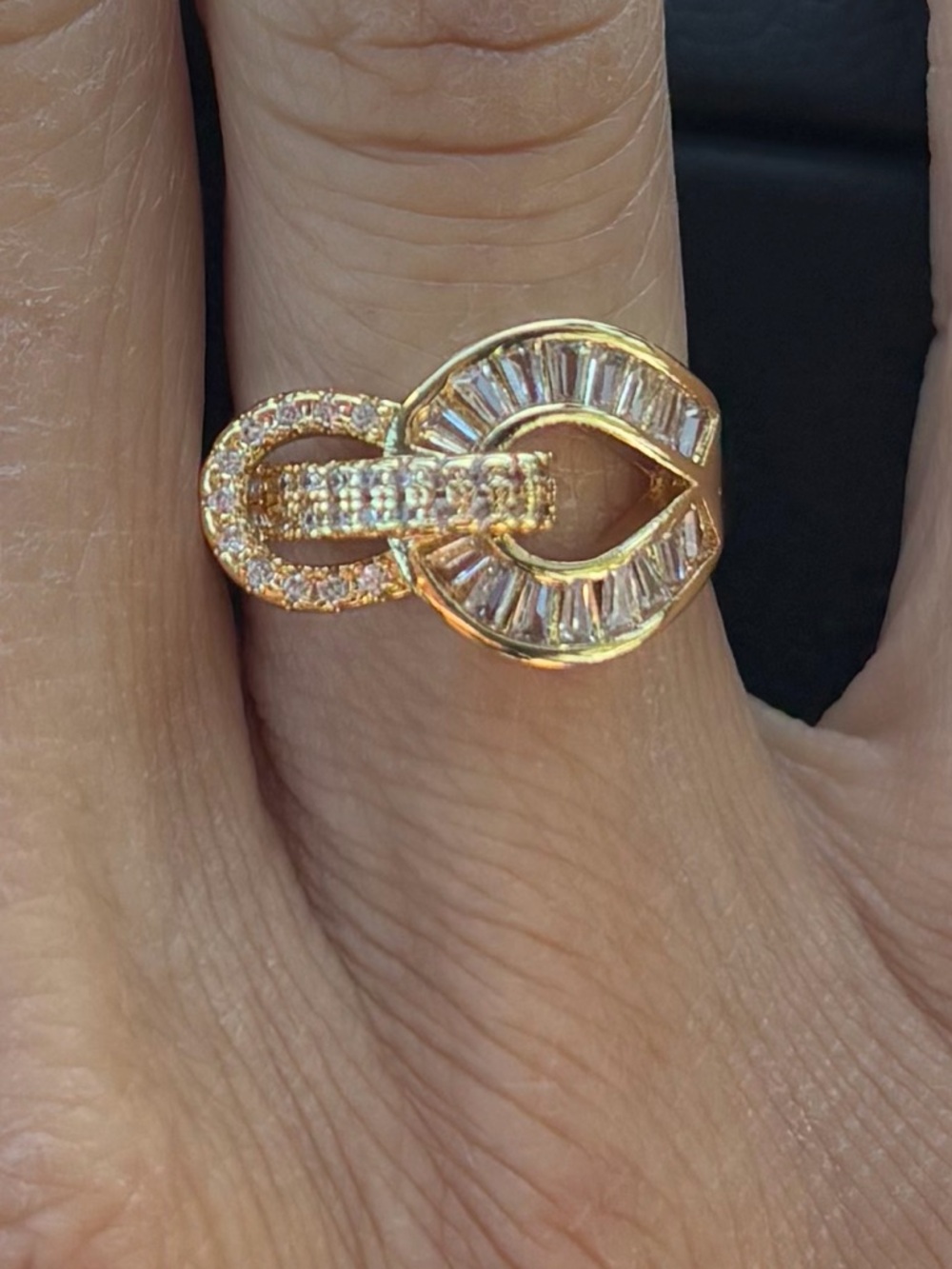 Gold Crystal Open Horseshoe U Ring - Women Jewelry - Picture 4 of 4